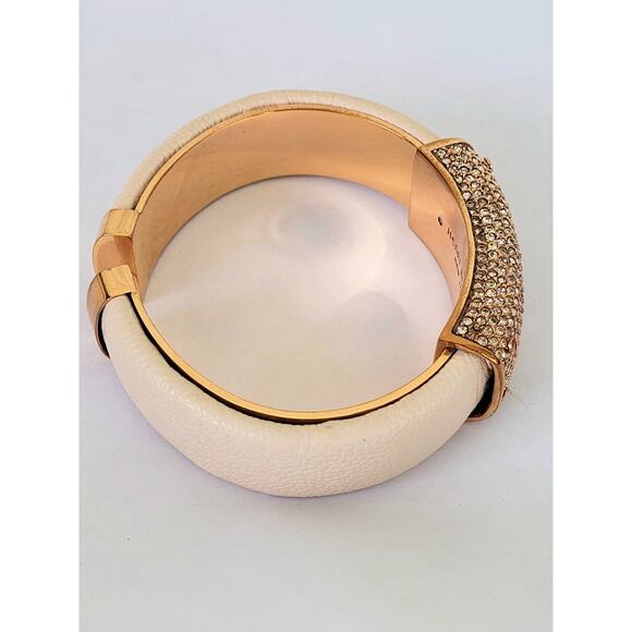 Signed Iconic Henri Bendel Double Hinged Cuff Bracelet Crystals Leather Vintage - Picture 4 of 9